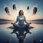 personne qui observe des miroires d'elle pour symboliser sa transformation interieur